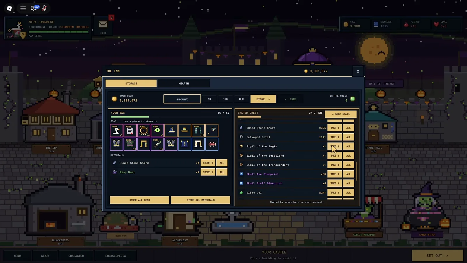 Pixel Lineage inn interface showing shared storage